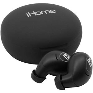 iHome Wireless Earbuds with Charging Case, Water Resistant Bluetooth Earphones with Microphone and Touch Control, Black