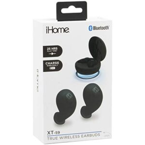 iHome Wireless Earbuds with Charging Case, Water Resistant Bluetooth Earphones with Microphone and Touch Control, Black