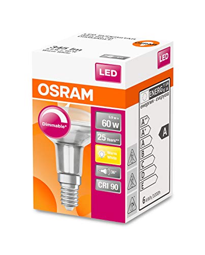 OSRAM LED Reflector lamp / Base: E14 / Warm White / 2700 K / 5.90 W / Replacement for 60 W Reflector lamp / LED Superstar R50 [Energy Efficiency Class A] / Pack of 10