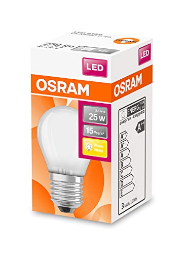 OSRAM LED lamp/Base: E27 / Warm White / 2700 K / 2.50 W/Replacement for 25 W Incandescent Bulb/Frosted/LED Retrofit Classic P [Energy Efficiency Class A++] / Pack of 10