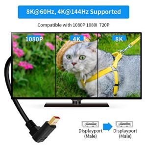 BolAAzuL Right Angle Displayport 1.4 Cable Upward Angled Displayport Cable, 90-Degree Angled Displayport Cable V1.4 6FT/1.8M up to 8K/60Hz, 4K/144Hz Supported