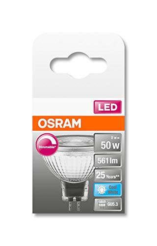 OSRAM Pack of 10 x Spot LED Reflector Lamp | Base: GU5.3 | Cool White | 4000 K | 8 W | Replacement for 50 W | LED Superstar MR16 12 V