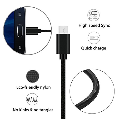 RoFI Micro USB Cable, [2Pack] 0.6M Android Charger, Nylon Braided Micro USB Charger, High Speed USB 2.0 A to Micro B Charging Cord Universal for HTC, S6, Kindle, Android, and More (Black, 2 Feet)