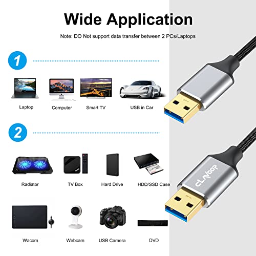 CLAVOOP USB to USB Cable 3ft, USB 3.0 A to USB 3.0 A Male to Male Cable, Double USB Cord, Braided, Data Transfer Compatible with PC Laptop Monitor Hard Drive and More