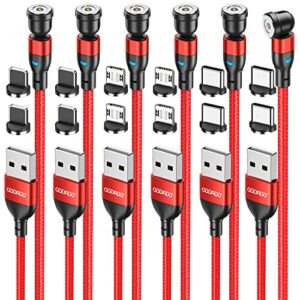 oddadd magnetic charging cable 6pack [1.6ft+3.3ft+3.3ft+6.6ft+6.6ft+10ft], 540° rotating 3in1 magnet phone charger with led light nylon-braided cord,compatible with android micro usb a type c iphne