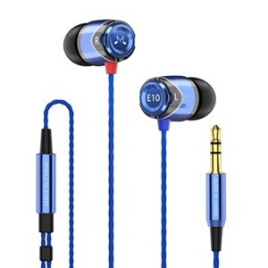 soundmagic e10 wired earphones no microphone hifi stereo earbuds noise isolating in ear headphones powerful bass tangle free cord blue
