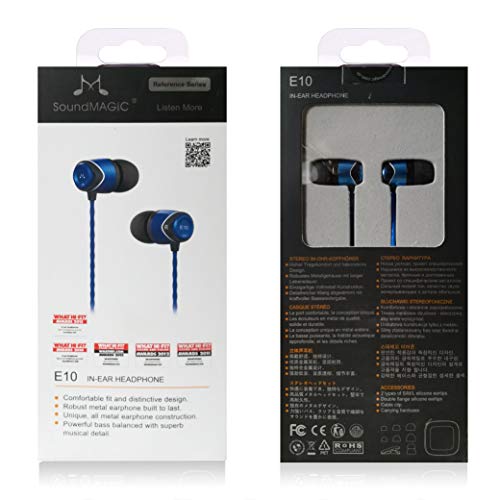 SoundMAGIC E10 Wired Earphones No Microphone HiFi Stereo Earbuds Noise Isolating in Ear Headphones Powerful Bass Tangle Free Cord Blue