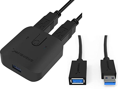 SABRENT USB 3.0 Sharing Switch for Multiple Computers and Peripherals LED Device Indicators + 22AWG 3 Feet USB 3.0 Extension Cable