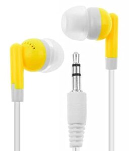 lowcostearbuds bulk pack of 25 yellow/white earbuds/headphones – individually wrapped