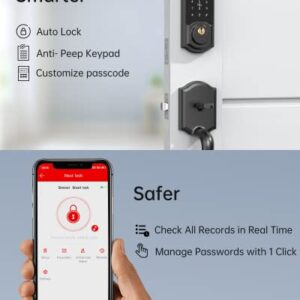 WiFi Door Lock,SMONET Remote Control Smart Deadbolt, Digital Electronic Keyless Entry Locks Bluetooth Touchscreen Auto Lock with Gateway Hub, Work with Alexa,APP,Code,Key for Home Front Door,Black