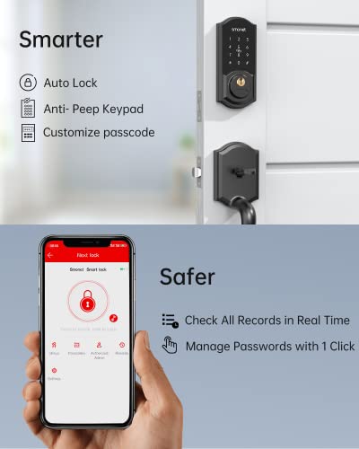 WiFi Door Lock,SMONET Remote Control Smart Deadbolt, Digital Electronic Keyless Entry Locks Bluetooth Touchscreen Auto Lock with Gateway Hub, Work with Alexa,APP,Code,Key for Home Front Door,Black