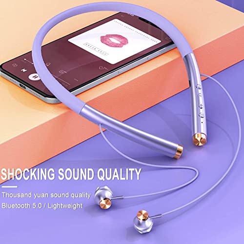 Sports Wireless Blue-tooth Earphones, High-Power Neck-Mounted Mag-netic Earphones Stereo Earbuds, Bone-Conduction Earphone Foldable Headset Super Battery Life, for Outdoor Working Travel (Purple)