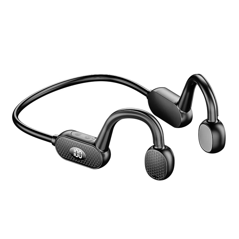 X6 Air Conduction Headphones，Open Ear Bluetooth Headphones CVC8.0 Noise Cancelling Stereo Wireless Earphones，LED Power Display Waterproof Headset with Built-in Mic（Black）