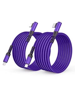 2-pack usb c to usb c cable 60w, 10ft+10ft right angle 90 degree usb type c charger fast charging cord for samsung s22/s21 ultra/plus, macbook air/pro, c-port ipad mini/air/pro, pixel 6/5/4/3(purple)