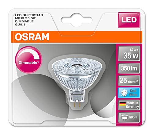 Osram 4058075431454 Superstar 12 V LED Lamps, pin Base, Reflector MR16, LV DIM, Set of 10, Cold White