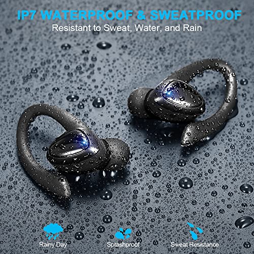 Wireless Earbud, Bluetoth 5.1 Earbud Wireless Earphones with Detachable Earhook, HiFi Sound Noise Cancelling Bluetoth Earphones with Mic, 35H Playtime, IP7 Waterproof Headphones for Sport, Black