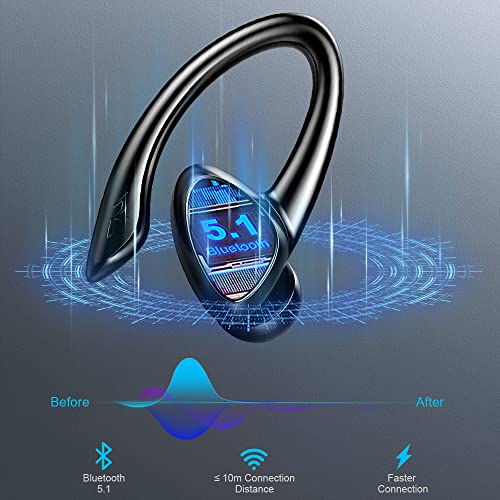 Wireless Earbud, Bluetoth 5.1 Earbud Wireless Earphones with Detachable Earhook, HiFi Sound Noise Cancelling Bluetoth Earphones with Mic, 35H Playtime, IP7 Waterproof Headphones for Sport, Black