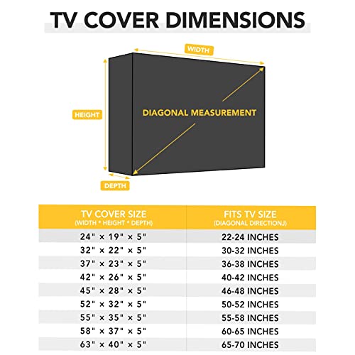 Waterproof Outdoor TV Cover for 46-48 inch TV with Bottom Cover, Thick Fabric, Dustproof and Weatherproof TV Cover with Remote Control Pocket, Black