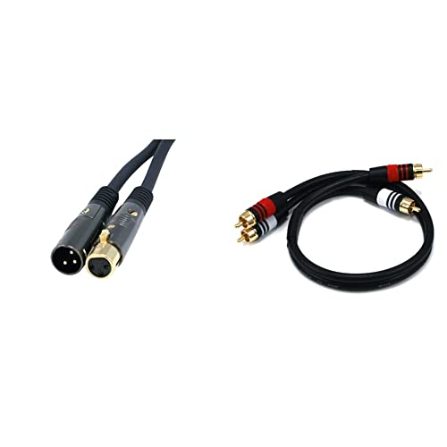 Monoprice Premier Series XLR Male to XLR Female - 1.5ft - Black - Gold Plated | 16AWG Copper Wire Conductors [Microphone & Interconnect] & 1.5ft Premium 2 RCA Plug/2 RCA Plug M/M 22AWG Cable - Black