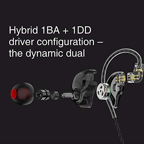 Hybrid Dual Drivers in Ear Monitors, 1DD+1BA HiFi Stereo Sound in Ear Earphone with Detachable Cable Sport Earbud Tuning Nozzles for IP Android Window (with Mic, Blue)