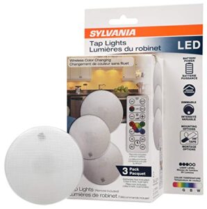 sylvania rgbw puck led night light with remote control, white and rgb color, dimmable, soft white, 2700k, batteries not included – 3 pack (64999)