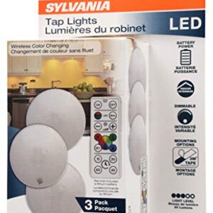 SYLVANIA RGBW Puck LED Night Light with Remote Control, White and RGB Color, Dimmable, Soft White, 2700K, Batteries Not Included - 3 Pack (64999)