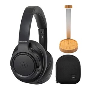 audio-technica ath-sr50bt bluetooth wireless over-ear headphones (black) with knox gear stand and protective case bundle (3 items)