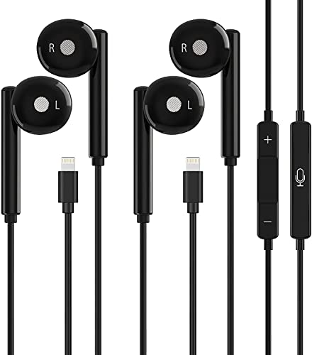 [MFi Certified] 2Pack Earbuds iPhone Earphones Wired Headphones Noise Isolating Stereo Bass with Built-in Microphone and Volume Control Compatible with iPhone 14 13 12 11 Pro Max Mini Plus SE X XS 8