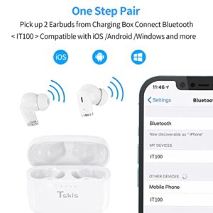 TSKIS True Wireless Earbuds, IT100 Bluetooth 5.2 Built-in ENC Call Noise Cancelling Mic,48H Playtime IPX8 Waterproof Ear Buds Deep Bass Earphones in-Ear Stereo Headphones for Work,Sport (White)