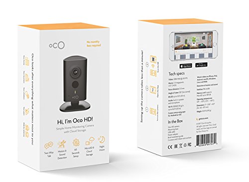 Oco HD Wi-Fi Security Camera System with Micro SD Card support and Cloud Storage for Home and Business Monitoring, Two-Way Audio and Night Vision, 960p / 720p