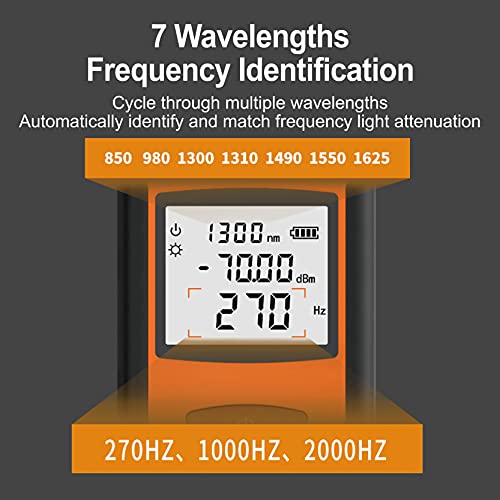 Optic Power Meter -70~+10 dBm Fiber Light Meter for Testing 7 Calibrated Wavelengths Rechargeable