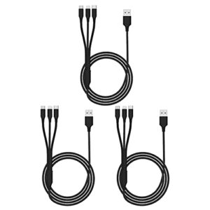 jeefull power jf multi-head charging cable, 4ft three-in-one multi charging cable, nylon braided multiple charger cable, with three interfaces and connected to the device via usb 3pcs