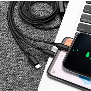 jeefull power JF Multi-Head Charging Cable, 4FT Three-in-one Multi Charging Cable, Nylon Braided Multiple Charger Cable, with Three interfaces and Connected to The Device via USB 3PCS