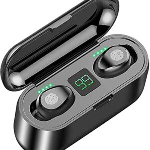 F9 TWS LED Touch Wireless Bluetooth Headset Stereo Noise Cancelling earplug with 2000mAh Charging case Mobile Power Supply, Black