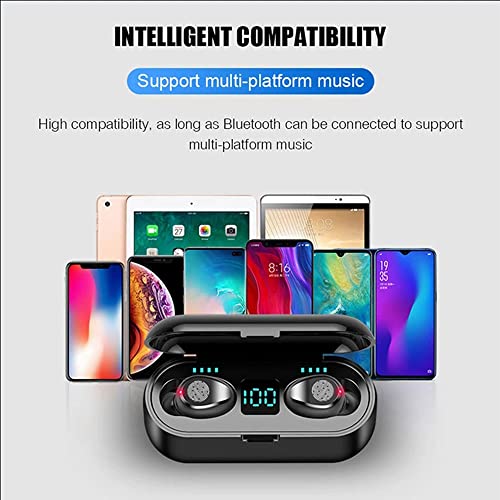 F9 TWS LED Touch Wireless Bluetooth Headset Stereo Noise Cancelling earplug with 2000mAh Charging case Mobile Power Supply, Black