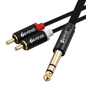devinal 1/4″ inch trs to rca y splitter cable, 6.35mm stereo to 2 rca phono insert cable, dual rca to quarter inch audio breakout cable cord 10 feet/ 3 meters