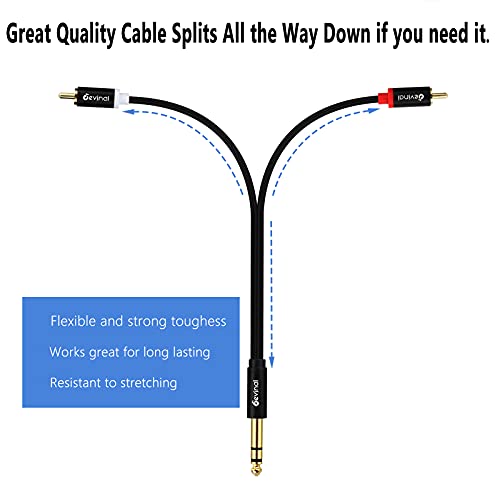 Devinal 1/4" inch TRS to RCA Y Splitter Cable, 6.35mm Stereo to 2 RCA Phono Insert Cable, Dual RCA to Quarter inch Audio Breakout Cable Cord 10 feet/ 3 Meters