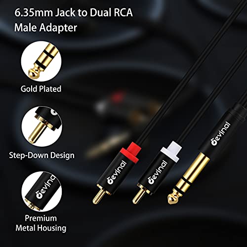 Devinal 1/4" inch TRS to RCA Y Splitter Cable, 6.35mm Stereo to 2 RCA Phono Insert Cable, Dual RCA to Quarter inch Audio Breakout Cable Cord 10 feet/ 3 Meters