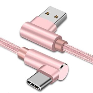 right angle usb c cable, type c 90 degree cable, braided usb type c long cord fast charging sync cable for samsung galaxy s20 s10 s10e s9 s8 note 10 9 lg google etc.(3pack 3ft 6ft 10ft) (rose gold)