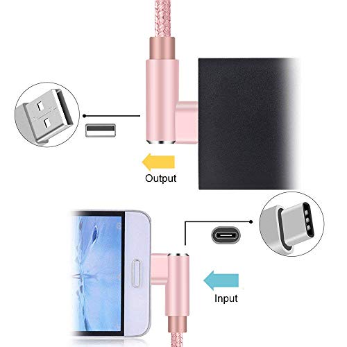 Right Angle USB C Cable, Type C 90 Degree Cable, Braided USB Type C Long Cord Fast Charging Sync Cable for Samsung Galaxy S20 S10 S10E S9 S8 Note 10 9 LG Google etc.(3Pack 3FT 6FT 10FT) (Rose Gold)