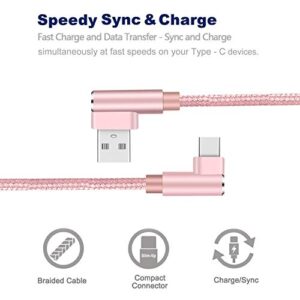 Right Angle USB C Cable, Type C 90 Degree Cable, Braided USB Type C Long Cord Fast Charging Sync Cable for Samsung Galaxy S20 S10 S10E S9 S8 Note 10 9 LG Google etc.(3Pack 3FT 6FT 10FT) (Rose Gold)