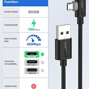 SUNGUY Right Angle Micro USB Cable 1.5FT [2 Pack], 18W Short 90 Degree Micro USB Cable Fast Charging USB 2.0 Data Sync Compatible for Samsung Galaxy S7 Edge S6 S5, Moto E6 5 4, LG-Black