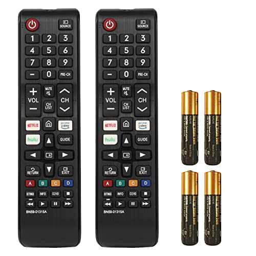 2 Packs BN59-01315A Replacement Remote Control for Samsung 4K Crystal UHD LED QLED LCD Series 6/7/8/9/ TU-7000 Flat Curved Smart TV with Netflix Prime Video and Hulu Keys with Batteries