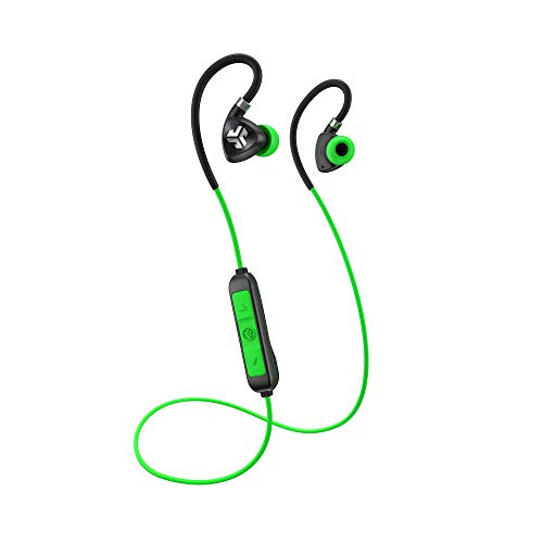 JLab Fit 2.0 Bluetooth Enabled Wireless Sports Earbuds | Bluetooth 4.1 | 10mm Titanium Drivers | 6 Hour Battery Life | IP55 Sweatproof | Flexible Memory Wire | Green