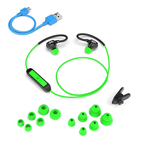 JLab Fit 2.0 Bluetooth Enabled Wireless Sports Earbuds | Bluetooth 4.1 | 10mm Titanium Drivers | 6 Hour Battery Life | IP55 Sweatproof | Flexible Memory Wire | Green