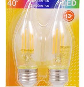 SYLVANIA B10 High-Definition LED Light Bulb, 4W Equivalent, 13 Year, Bent Tip, Medium Base, 320 Lumens, 2700K, Soft White, Clear - 2 Pack (40184)