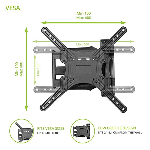 Kanto M300 Full Motion TV Wall Mount for 26 to 55-in TVs | Articulating Arm with 19" of Extension | Easy Tilt Design | 5" Offset | VESA Compatible TV Bracket | Heavy-Duty Steel | Black