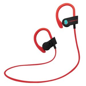 volkano wireless workout earphones, wireless headphones workout with over ear hook for running, rechargeable earbuds 3hr playback & micro usb charger, inline button control [red/black] – race series