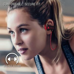 Volkano Wireless Workout Earphones, Wireless Headphones Workout with Over Ear Hook for Running, Rechargeable Earbuds 3HR Playback & Micro USB Charger, Inline Button Control [Red/Black] - Race Series