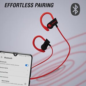 Volkano Wireless Workout Earphones, Wireless Headphones Workout with Over Ear Hook for Running, Rechargeable Earbuds 3HR Playback & Micro USB Charger, Inline Button Control [Red/Black] - Race Series